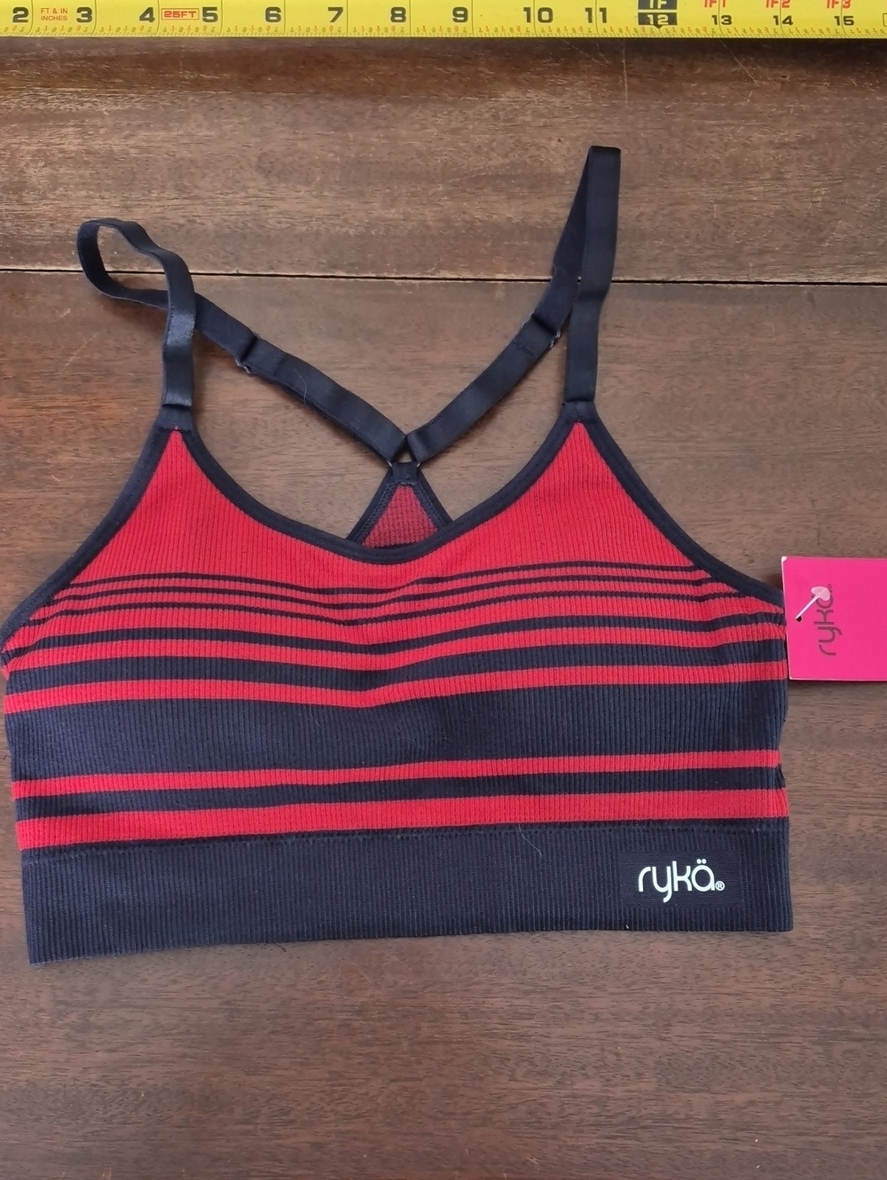 Ryka Navy and Red Striped Ribbed Sports Bra